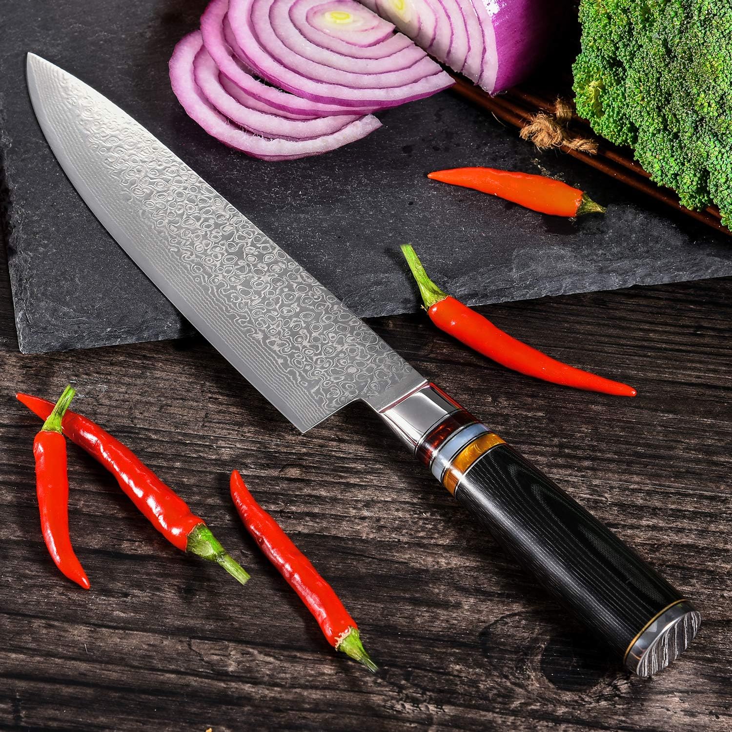 Utility Chef Knife 6 Inch Chef knife Japanese Damascus Utility Kitchen Knife Japanese Paring Knife Damascus Steel High Carbon 67-Layer Ultra Sharp Kitchen Meat Cutting Gyuto Chef Knife [Gift Box]