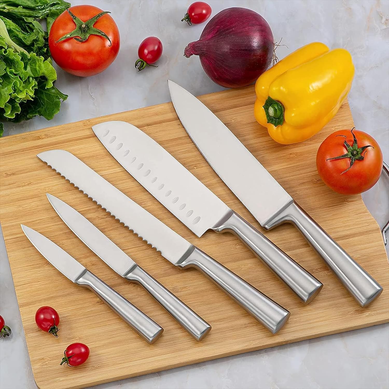 Vvwgkpk Kitchen Knife Set, 5Pcs Knife Set with with Integrated Ergonomic Handle, High Carbon Stainless Steel Japanese Knives for Multipurpose Cooking, Chef Knife with Gift Box