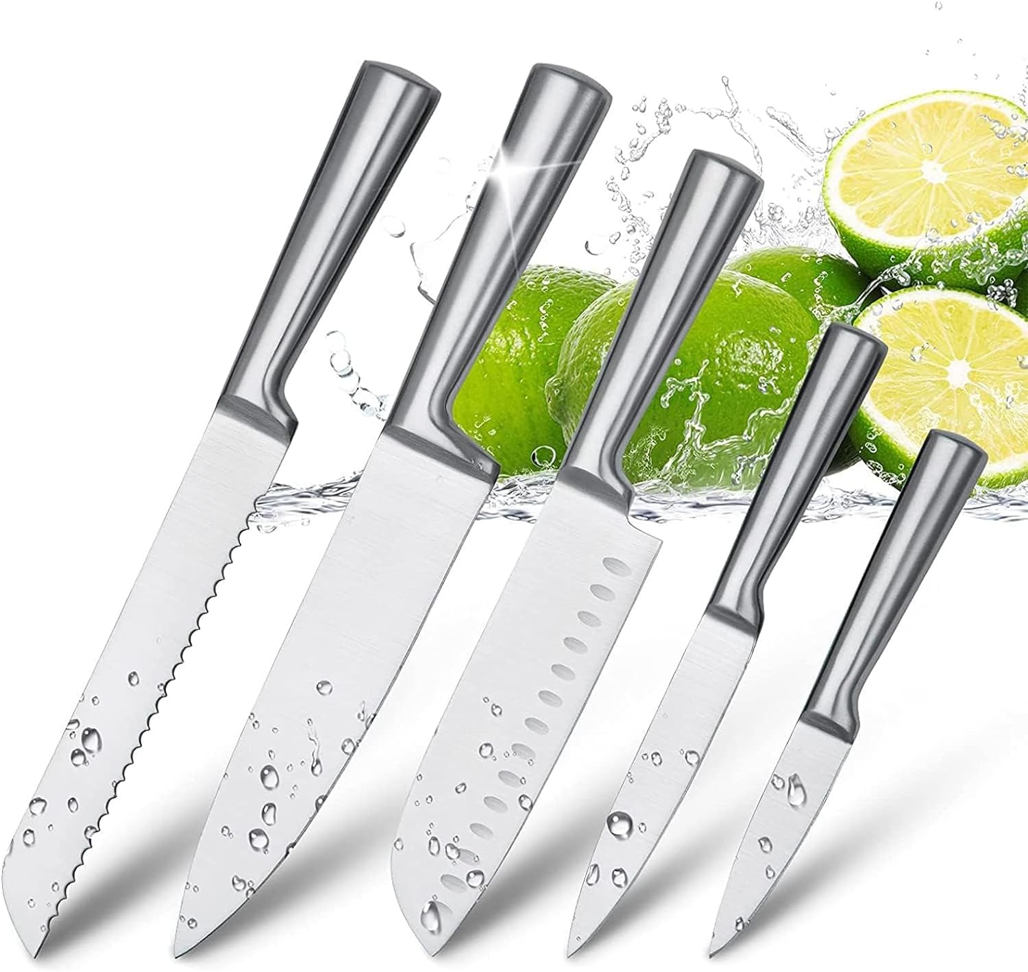 Vvwgkpk Kitchen Knife Set, 5Pcs Knife Set with with Integrated Ergonomic Handle, High Carbon Stainless Steel Japanese Knives for Multipurpose Cooking, Chef Knife with Gift Box