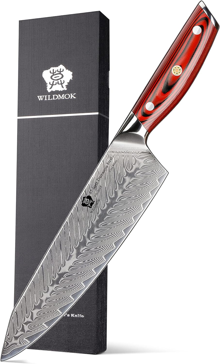 WILDMOK Chef Knife,8 inch Damascus Japanese kitchen knives,VG10 SteelResin Handle Chef Knife,Hammered Finish chefs knives,Japanese damascus knife Including Gift Box